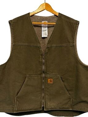 Vtg CARHARTT V26LOV Sherpa Lined Insulated Cotton Canvas 2XL Regular Vest Green